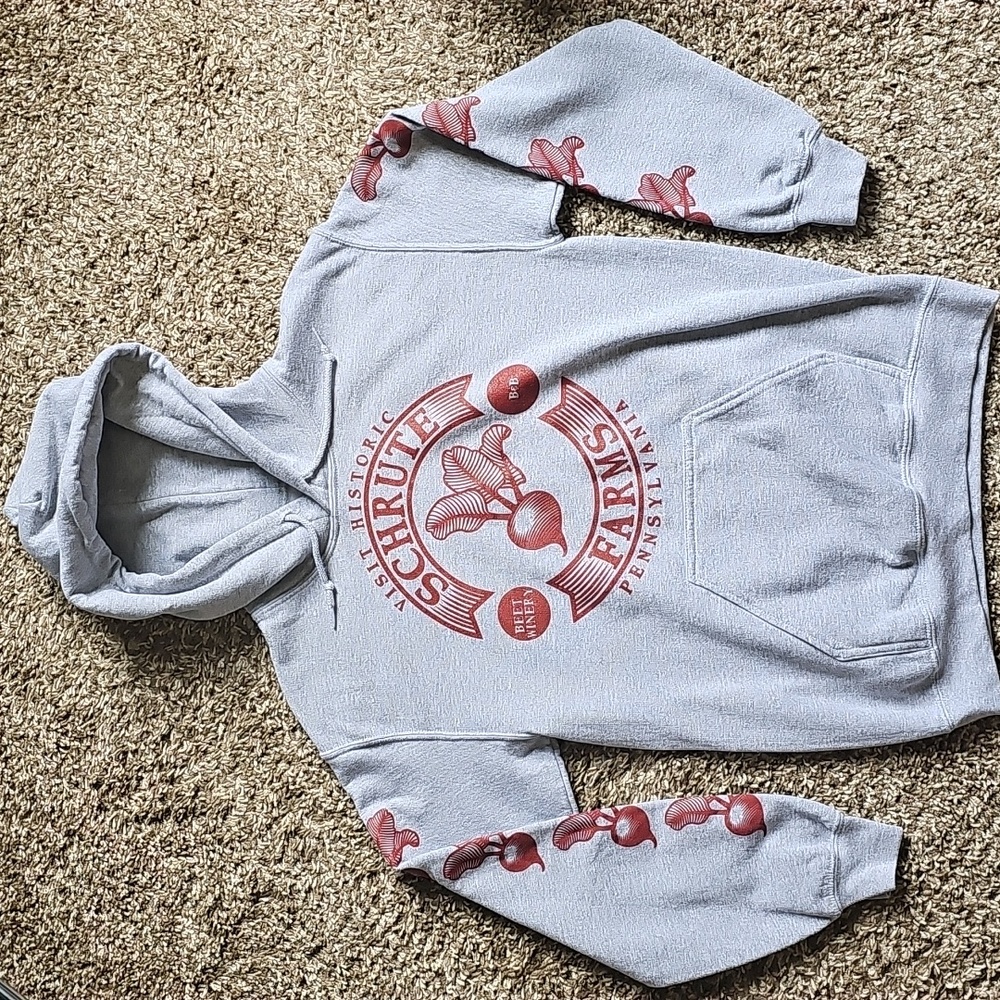 The Office Gray And Red Schrute Beet Farms Hoodie Size Men's Small